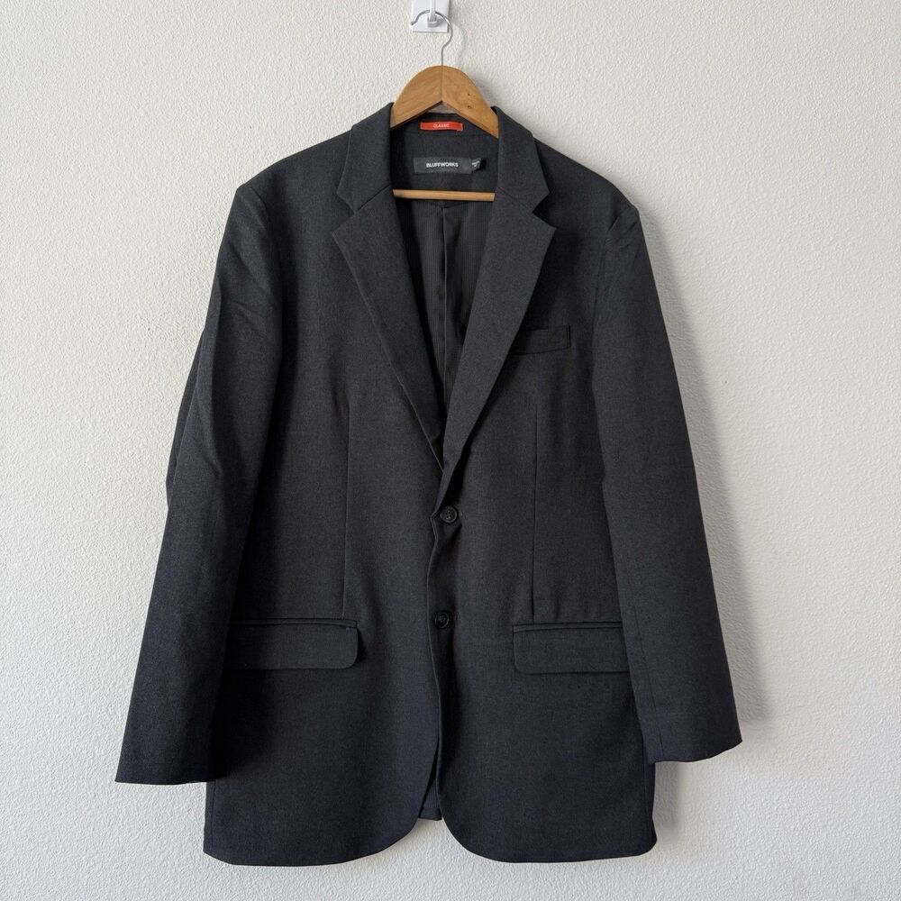 Bluffworks Gramercy Blazer Sport Coat Jacket Men’s 44L Charcoal Gray 2-Button